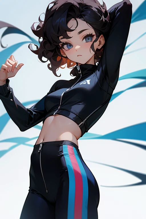 Slender beautiful girl、 Generation、athlete、tights、Belly button、Tight zip-up tracksuit、Curly Hair