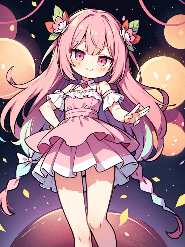 Chibi Character、One girl、Personification of sweets、Smiling、Pink dress、Mini skirt top quality、Masterpiece
