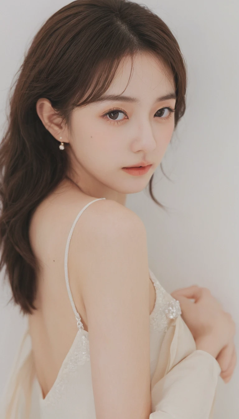 Best Quality, Jjennie Face Shape, Super High Resolution, Supermodel, (Realism: 1 Girl.8), RAW Photo, 1 Girl One Girl, Bare Shoulders, Wearing White Deconstructed Sweater, Sexy, In the Dark, Deep Shadow, Understated, Cold Light