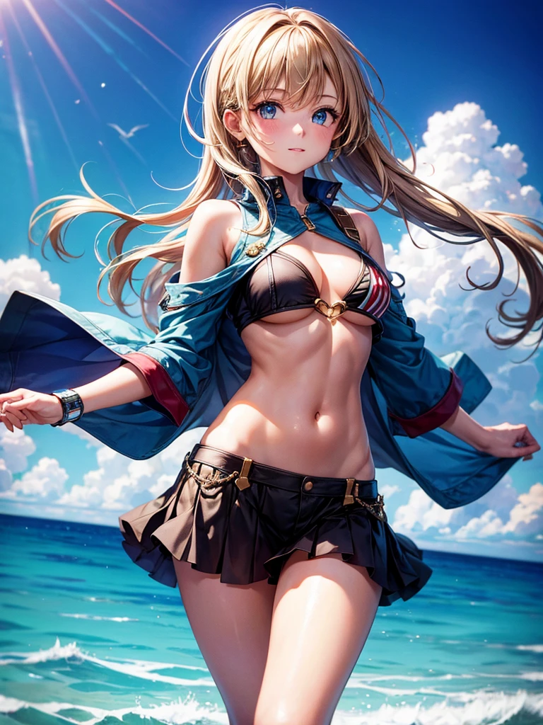 Highest quality,Highest Resolution,A beautiful girl with an American belly button,