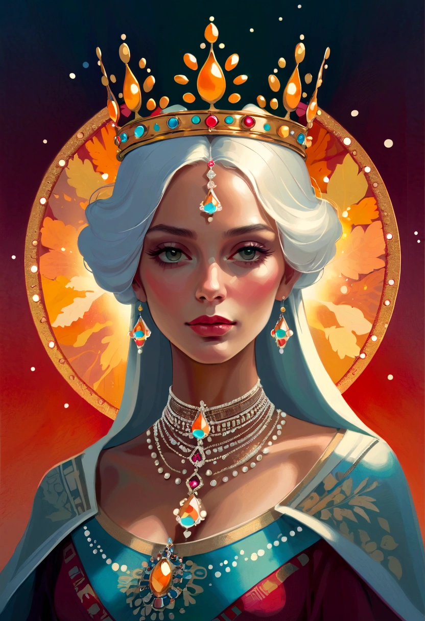 Queen, crown, Luminous design, Soft colors, Ink Drops, Autumn Lights, Signed by the artist