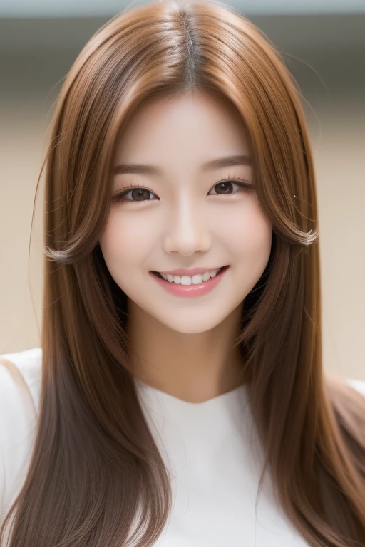 Korean Idol Cute Smile Great style Wide double eyelids round face seems kind See-through front hair Long Hair Golden Ratio Brown Hair