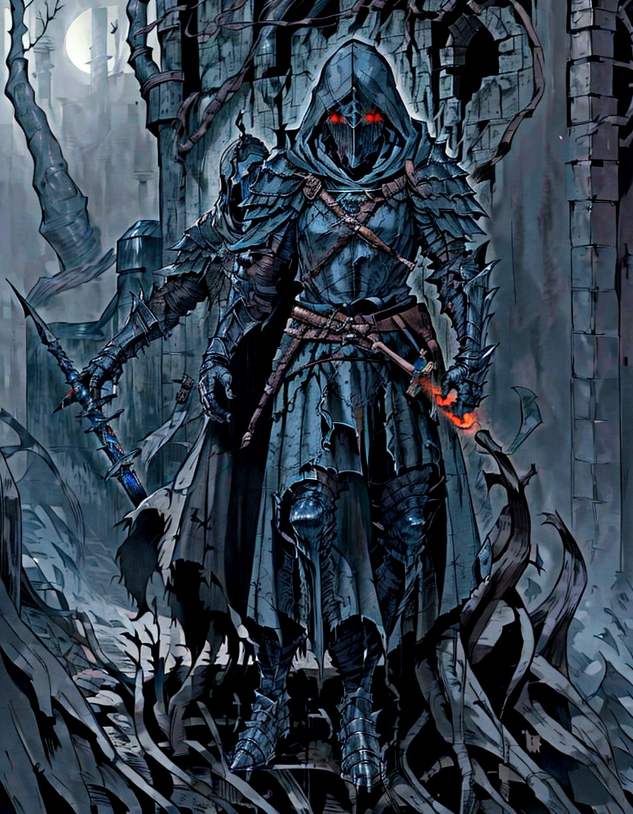 a man in a hooded jacket and a hoodie holding a sword, dark soul armor concept, flowing robes and leather armor, dark souls concept art, dark soul concept, concept armor, dark souls knight, from vermintide 2 video game, the witcher concept art, concept art of a warrior, darksouls concept art, the dark souls knight, dark concept art