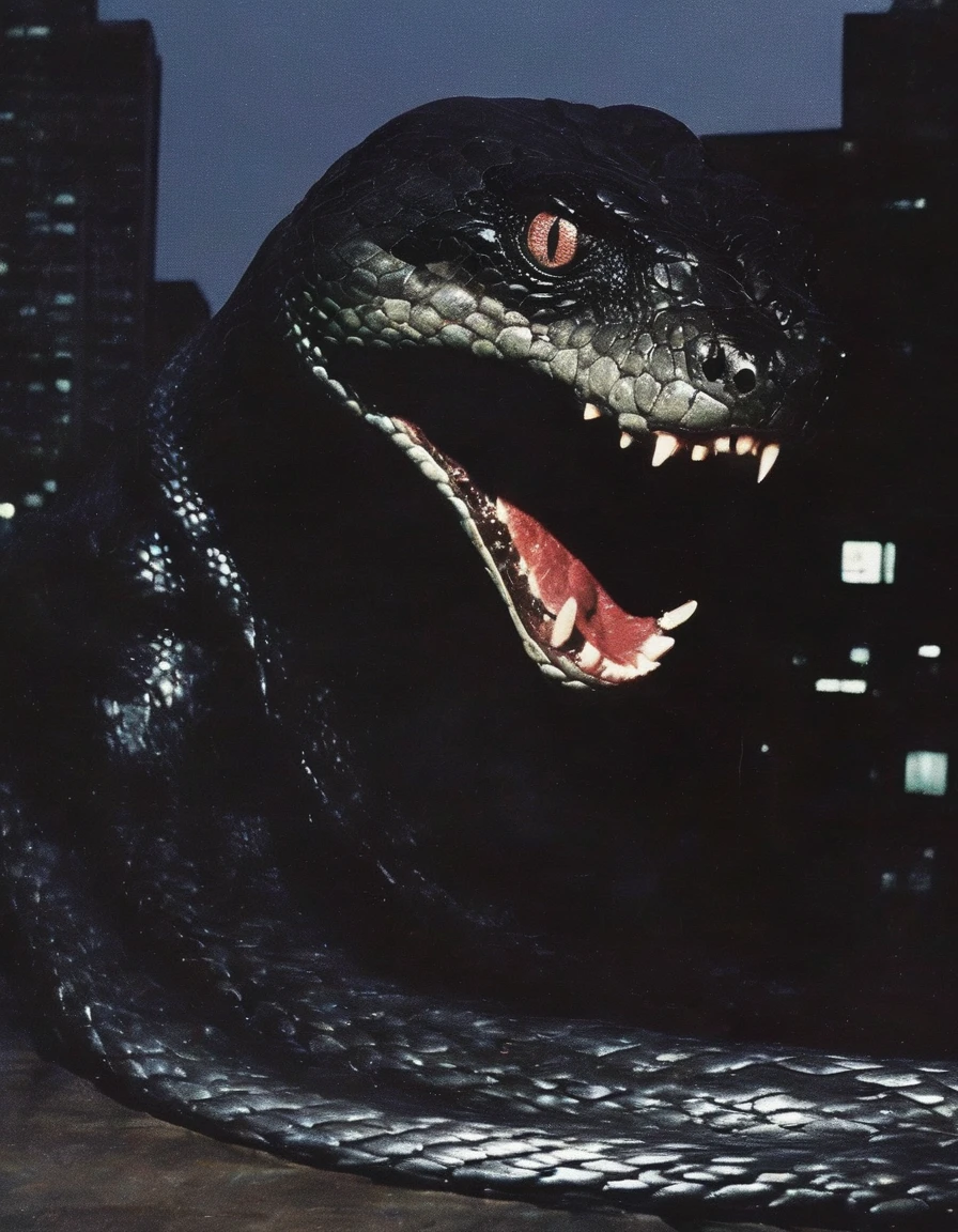dark bangkok street at night with giant snake