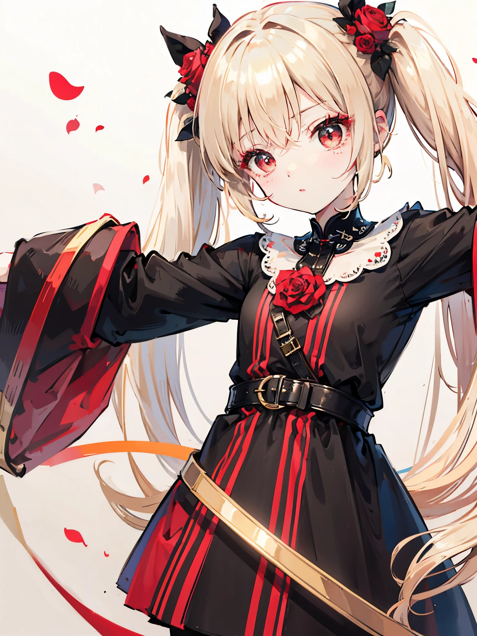 highest quality、masterpiece、anime girl、embarrassed face、Upper body、clothes、yellow hair、long hair、red ribbon、heart、heart gift、give a present、