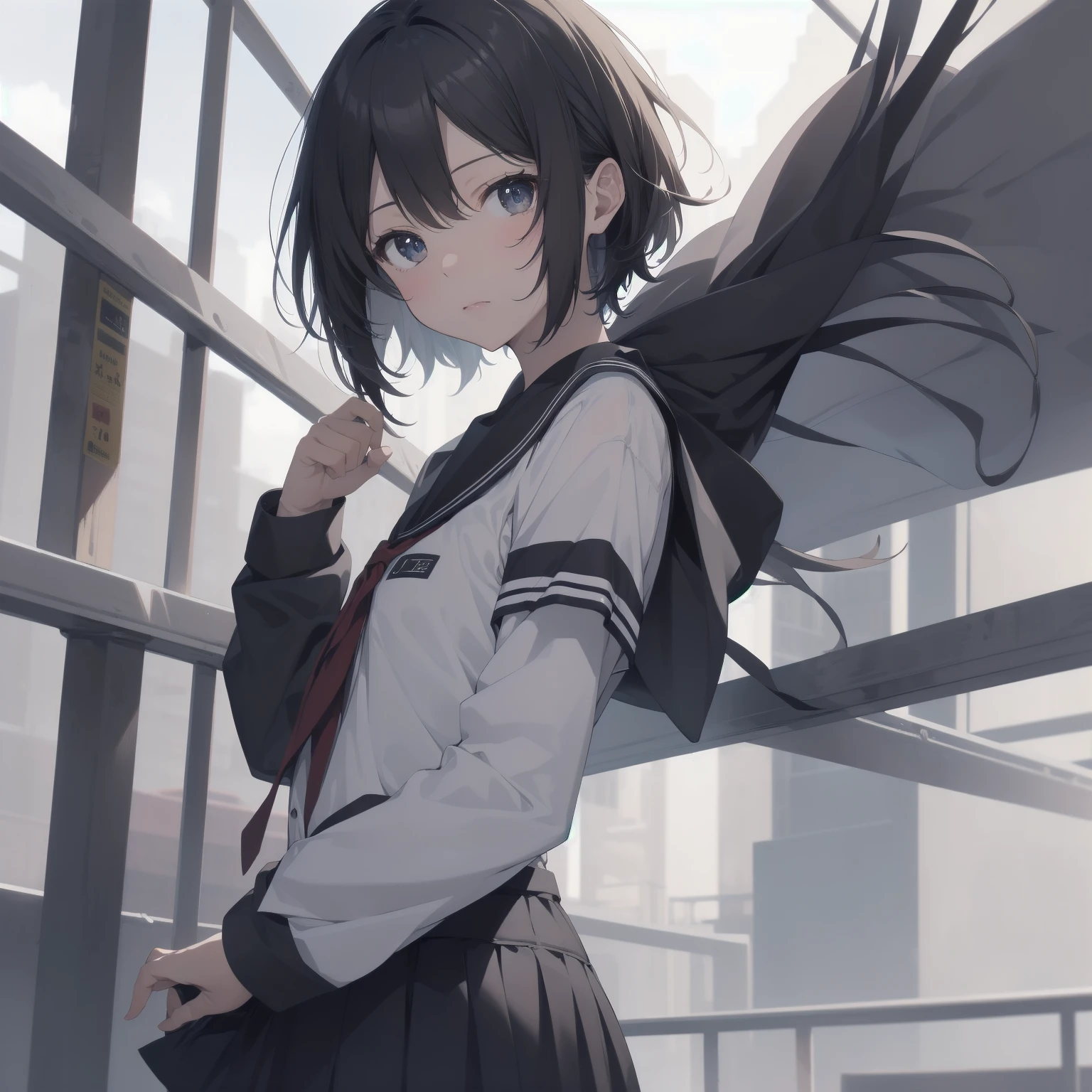 ultra-absurdres-Top quality by artist God, ultra-detailed, high resolution, anime moe artstyle, best anime 8k konachan wallpaper, pixiv contest winner, pool:2810, perfect anatomy,break, 1girl, (Please draw a girl walking sleepily to school alone. )break,(Solo,little female, 13-year-old:1.3),Full limbs, complete fingers,a junior high school student, (very short hair), short cut, flat chest, , small butt, small black eyes, beautiful detailed eyes, well-proportioned iris and pupils, expressive eyes, highres detailed hair, soft expression, salor school_uniform, sailor collar, serahuku, bow, pleated skirt,(Detailed Lighting), (Detailed background), in the School commute route. break,super detailed skin, Best cinematic lighting powered by famous artist, 8k,beauty illustration,photoshop_(medium),very aesthetic,break,((artist:sincos )), artist:clamp ,artist:carnelian ,artist:kantoku ,