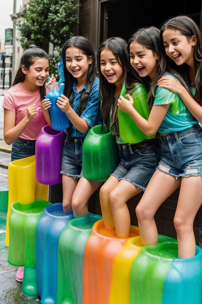 4 girls doesn't want to get rainbow slimed but they got slimed 