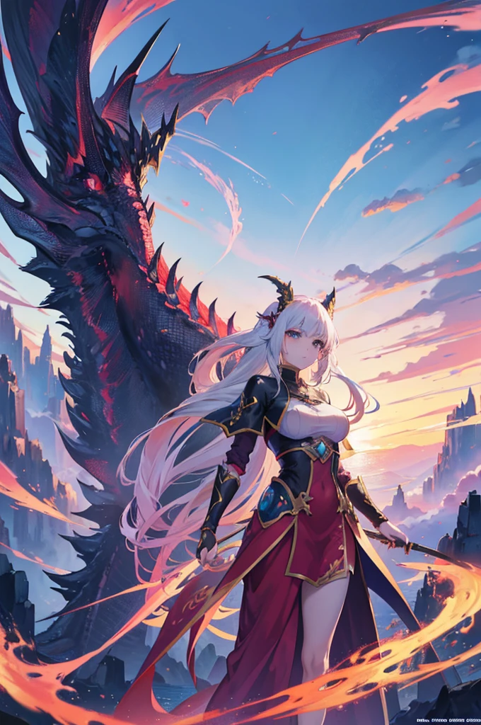 anime scene of a woman standing in front of a giant dragon, anime epic artwork, anime fantasy artwork, anime art wallpaper 8 k, anime art wallpaper 4 k, anime art wallpaper 4k, anime fantasy illustration, epic fantasy digital art style, 4k anime wallpaper, epic fantasy art style, dragon girl, epic fantasy art style hd