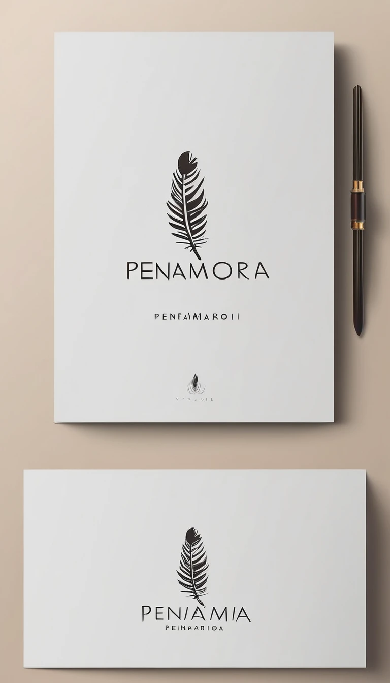 A minimal, modern, simple, cinematic logo design for the brand “Penamemoria". Create a modern, minimalistic, high-quality, logo of a boy feather