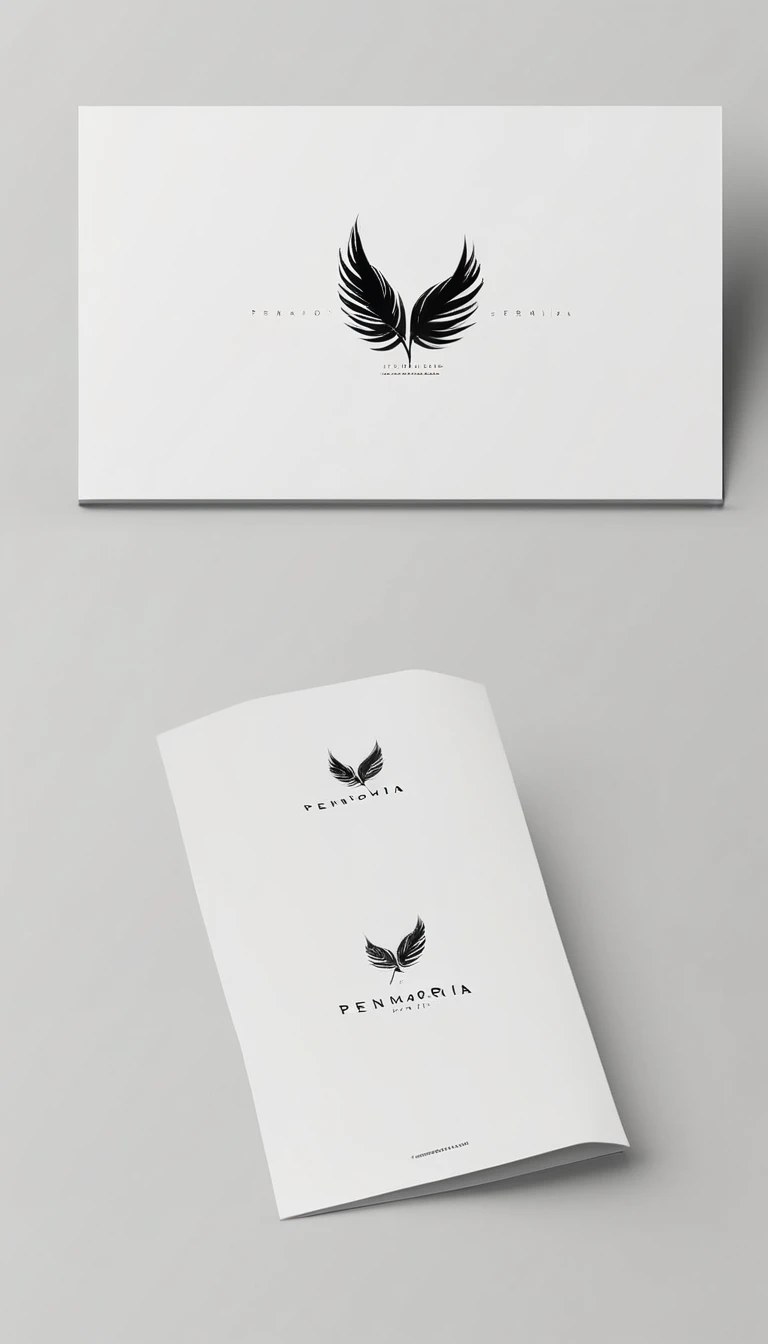 A minimal, modern, simple, cinematic logo design for the brand “Penamemoria". Create a modern, minimalistic, high-quality, logo of a boy feather