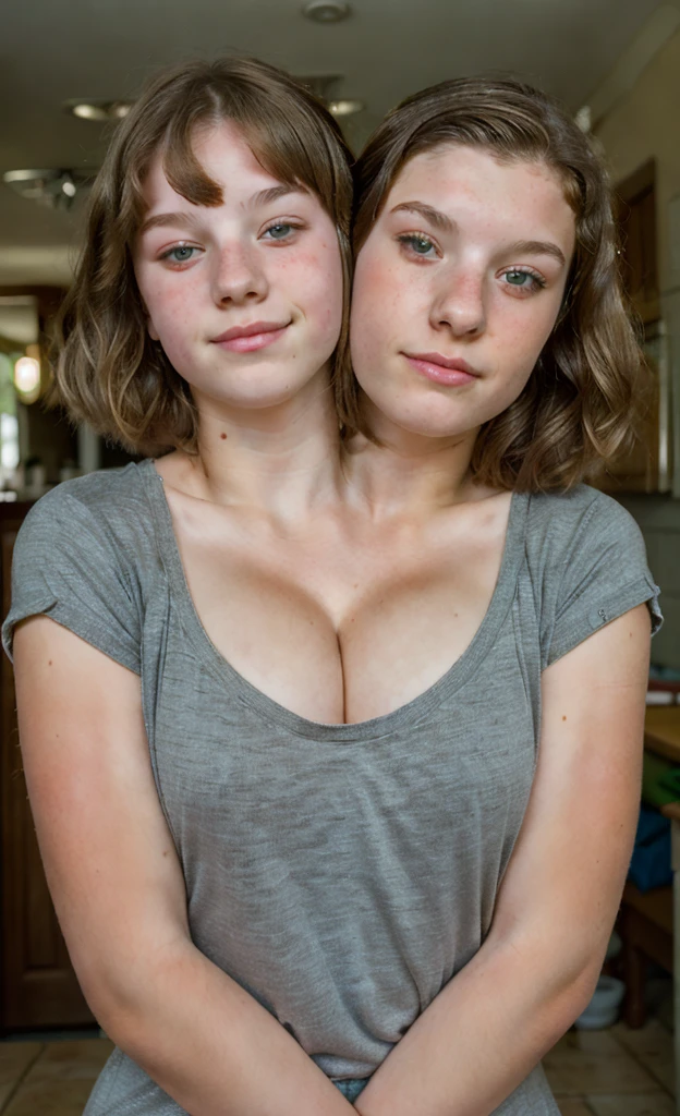 2heads, two headed girl, (a girl and a 17 year old (a redhead and a brunette:1.3), (uncomfortable:1.2)