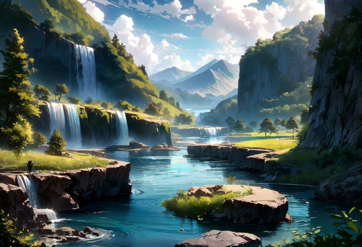 masterpiece, 最high quality, high quality, very detailedな CG ユニティ 8k 壁紙, sight, outdoor, Do not have, cloud, Do not have, There are no humans, mountain, sight, water, wood, blue Do not have, waterfall, cliff, nature, lake, river , cloudy skies, award-winning photography, bokeh, depth of written boundaries, high resolution, flower, chromatic aberration, photorealism, very detailed, Trends in Art Station, trend in CGsociety, complicated, high detail, dramatic, art on the road