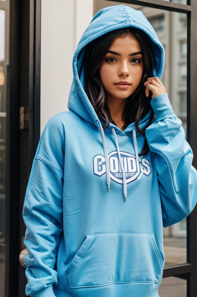 a woman wearing a white sweatshirt and shorts with a baseball cap, light cinza, vestindo moletom, cinza, cinza sweater, roupa branca casual, designed for a cozy aesthetic!, Roupa casual, White Sweater, white and cinza, terno branco liso e justo, fechar detalhes, wearing a cinza hooded sweatshirt, mangas compridas, Moletom cinza, cinza clothes, cheio de detalhes