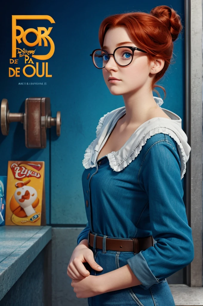 Poster de film d'animation Disney Pixar baser sur une fille rousse de 18 ans au yeux bleus, cheveux long et lunettes fines qui est passionné de cinéma