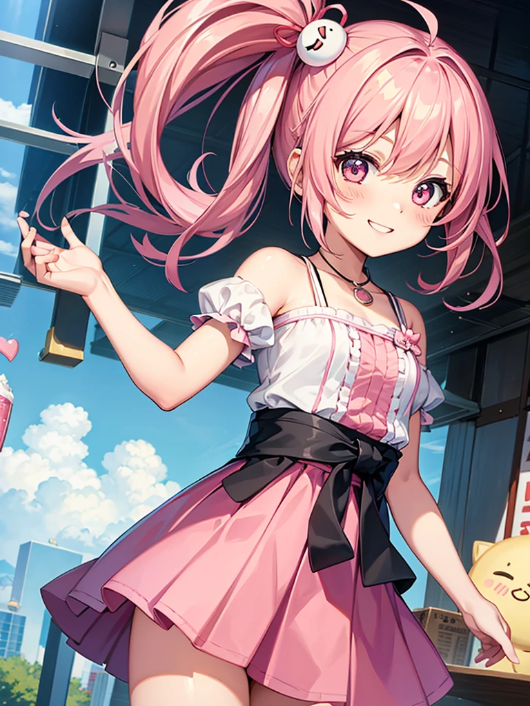Chibi Character、One girl、Personification of sweets、Smiling、Pink dresini skirt top quality、Masterpiece
