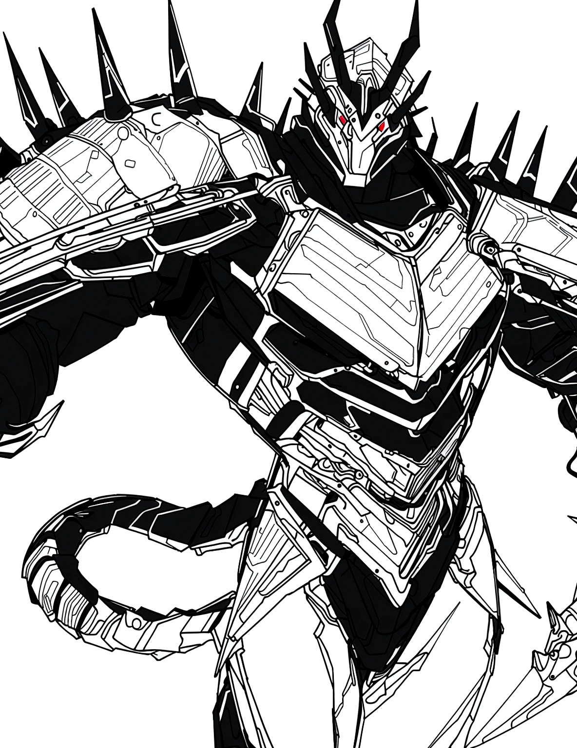 a drawing of a man with a large horned head and a sword, dragon cyborg, cyborg dragon portrait, sharp robot dragon claws, with scaly-looking armor, male robotic anthro dragon, well armored mech dragon, with robot dragon head, robot mecha female dragon head, robot dragon claws, greek god in mecha style, mecha inspired, dragon inspired armor, more details
