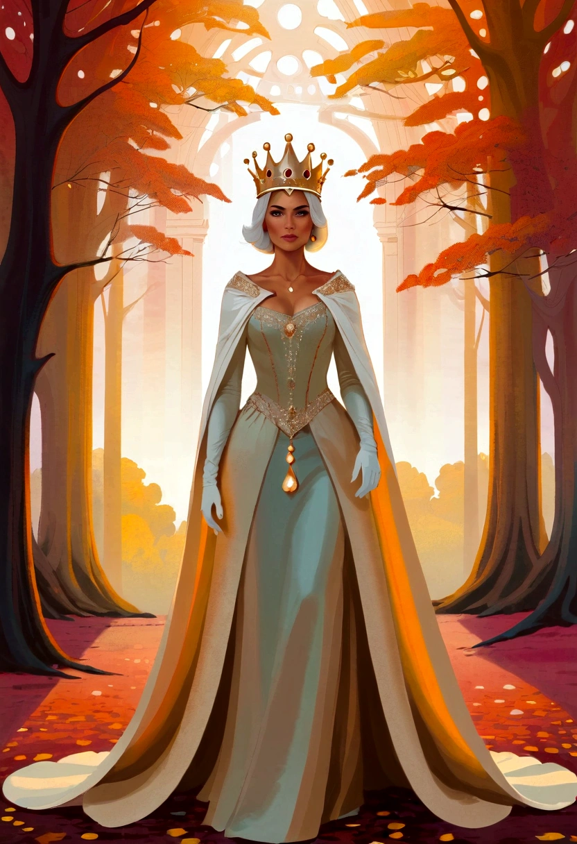 Queen, crown, Luminous design, Soft colors, Ink Drops, Autumn Lights, Signed by the artist, The scenery behind is vast and breathtaking, Lead the audience into a wonderful and exploratory world.