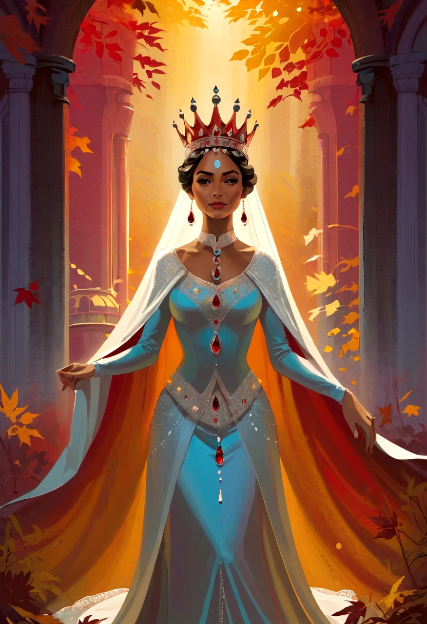 Queen, crown, Luminous design, Soft colors, Ink Drops, Autumn Lights, Signed by the artist, The scenery behind is vast and breathtaking, Lead the audience into a wonderful and exploratory world.