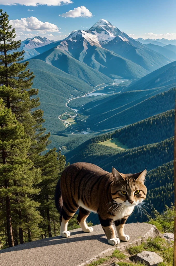 Create a ghibli-style mountain cat