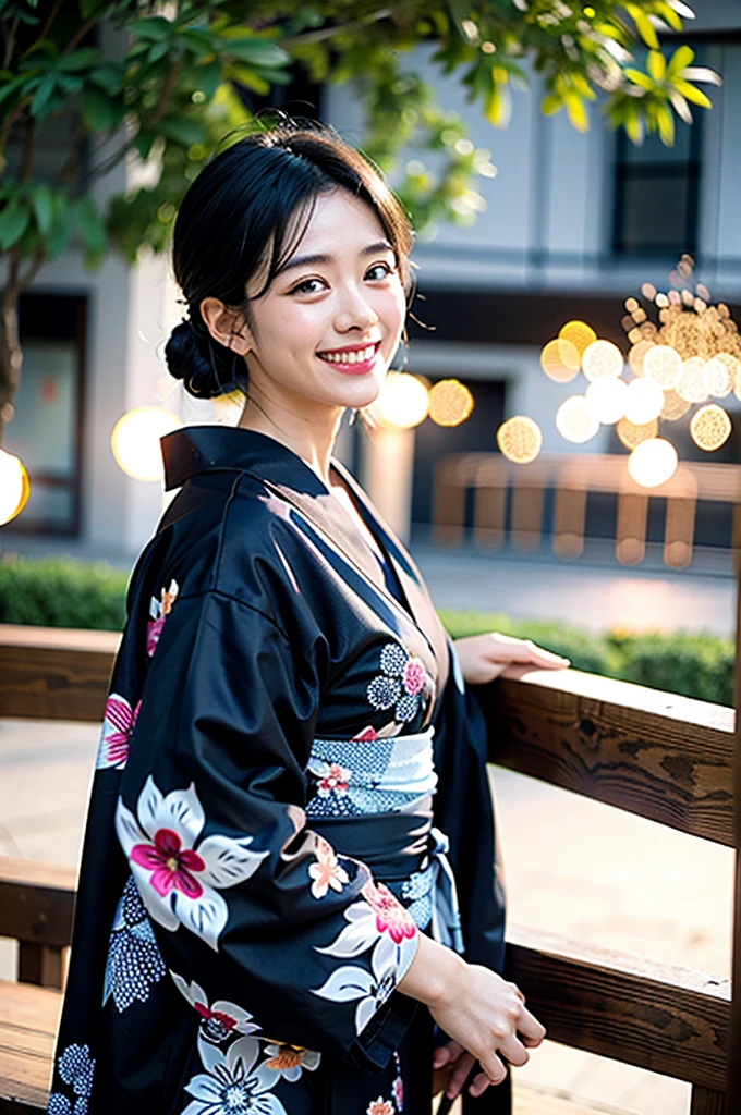 Yukata Fireworks Real Smile Neat Black Hair