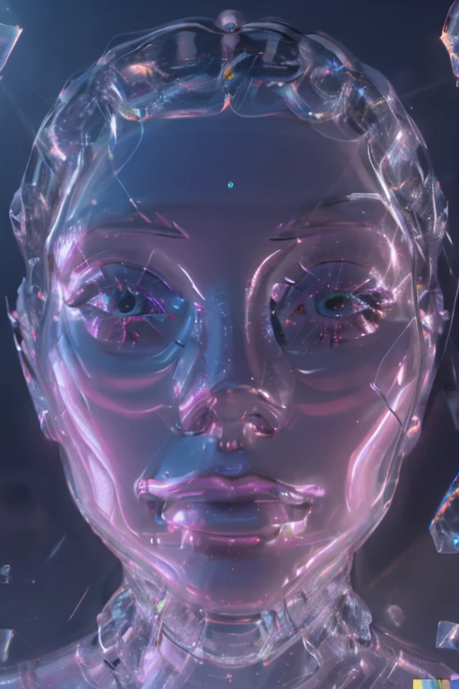 A beautiful crystal girl, a translucent cyborg, with skin made of crystal all over the body, extremely detailed eyes and face, long eyelashes, intricate crystal structure, glowing crystal skin, futuristic cyberpunk style, hyper-detailed, 8k, photorealistic, cinematic lighting, vivid colors, dramatic, stunning, ethereal, elegant