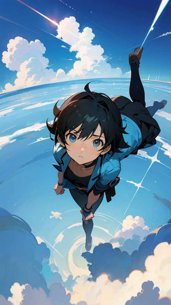 blue sky A landscape with depth cloud Three-dimensional Small person Looking up at the sky painful universe grow anime Shinkai Makoto