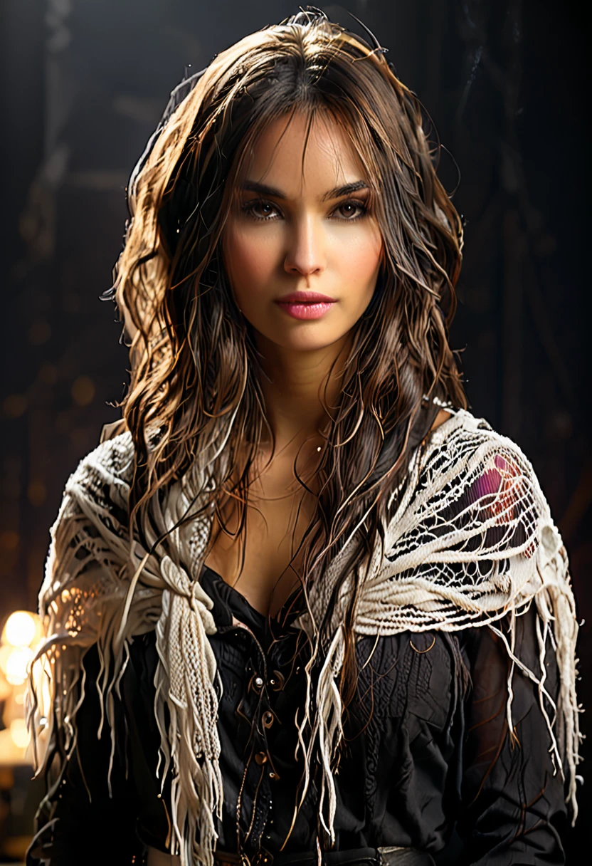 Female Model,Dark background,Backlit white long yarn,Michal Katz Style,Ultra-fine details,photography,4K