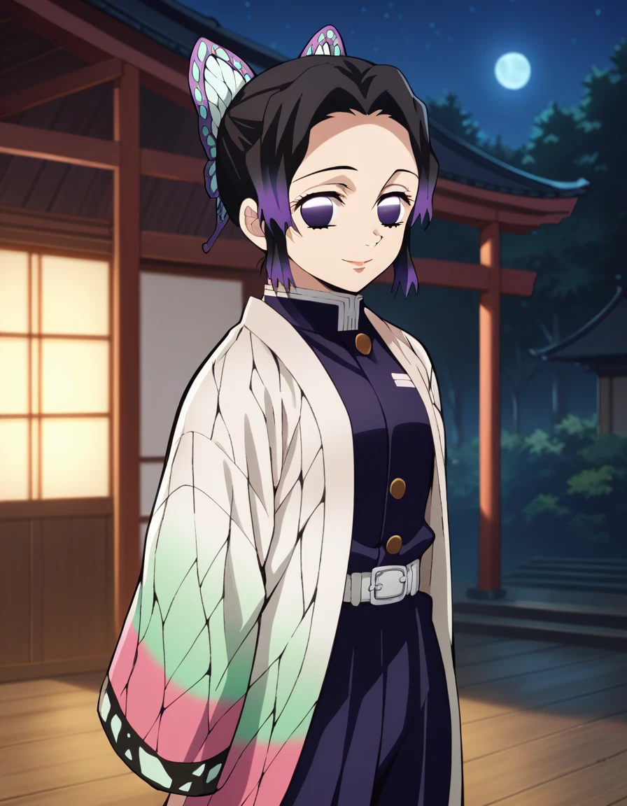 score_9, score_8_up, score_7_up, score_6_up, score_5_up, score_4_up, source_anime, 1girl, official art, 
forest , night, (moon:.7), dojo, courtyard,
KShinobuXLV4, 1girl, solo, looking at viewer, light smile, demon slayer uniform, japanese clothes, haori,  arms behind back,