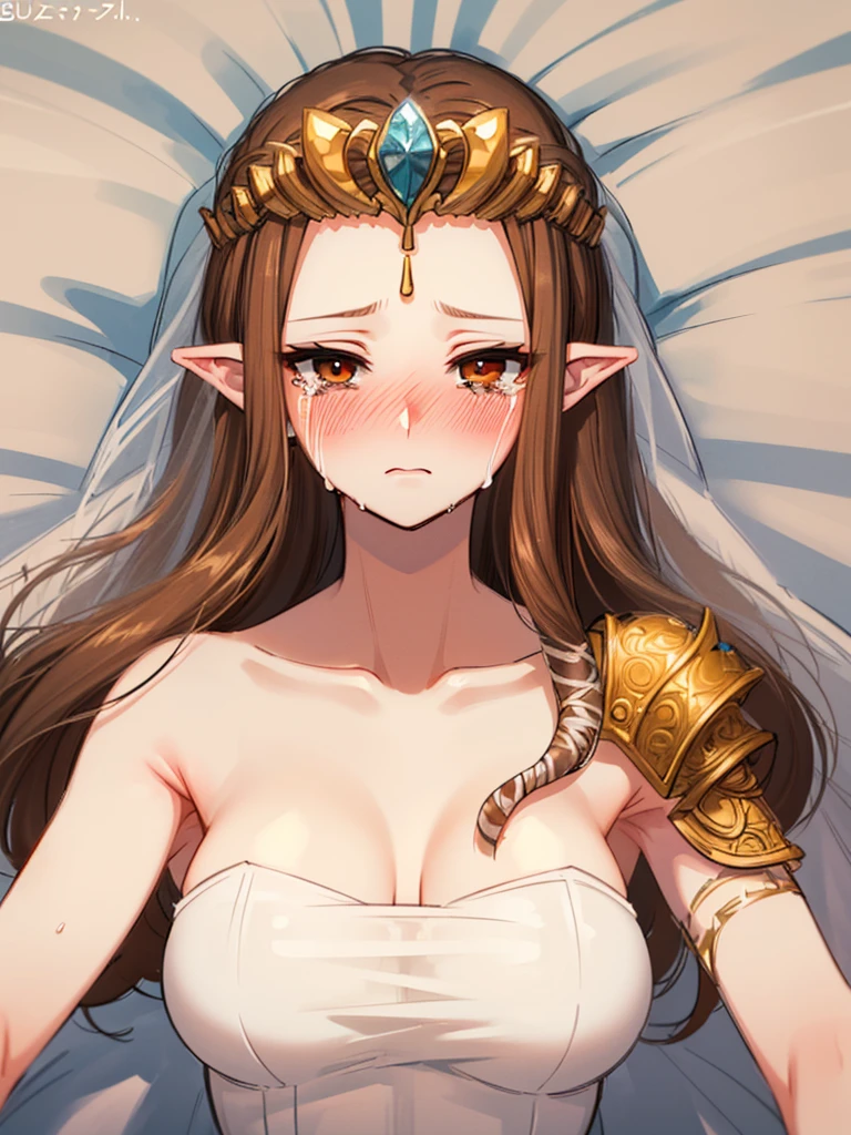 ((Very detailed and beautiful face)),((Show your armpits)),((topless)),((((Exposed breasts)))),((overhead shot)),((Exposed shoulders)),((((upper body)))),((Crying)),,((alone))Anime art style,masterpiece,(Highest quality), (Super detailed),(Very delicate and beautiful),(alone),(Detailed face ),(((Close one eye))),(((((Mature Woman,Queen))))),((Very beautiful portrait)),((crinoline)),,((Long Straight Hair),((Blushing)),(((Wedding dress))),((Embarrassed expression)),((Dark brown hair)),Blushing,Princess Zelda, ((highest quality)), (Very detailed), ,(((Constraints))),beauty,Beautiful,Princess Zelda, twpr,)),
((in bed))nintendo, the legend of zelda