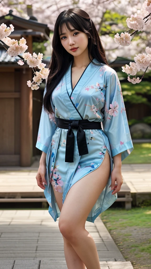最high quality、high quality、Best image quality、8K、最High resolution、High resolution、最high quality、masterpiece、Realistic human body with attention to detail、Detailed and realistic skin、Realistic face in every detail、Detailed and realistic eyes、Detailed and realistic lips、Detailed and realistic teeth、Realistic ears with great attention to detail、Realistic hair with attention to detail、Realistic weapons with great detail、Realistic hands with great attention to detail、Realistic fingers with attention to detail、(Beautiful Hands、thumb1reference4)、Realistic legs with attention to detail、Realistic feet with attention to detail、((Beautiful Japanese Girl))、(Japanese Model), (Japanese women)、((18 year old beautiful girl))、(Black Hair)、(Straight hair)、((whole body))、((Beautiful upward-facing breasts、Medium Chest))、(Slim Style、Slim fit)、(whole body光沢肌、Fair skin)、Detailed and realistic human body、Detailed and realistic skin、Realistic face in every detail、Detailed and realistic weapons、Realistic fingers in every detail、Detailed realistic feet、Soft natural light、samurai kimono、maiko kimono、servant、geisha kimono、japanese kimono、Long-sleeved kimono、kimono、yukata、Japanese tradition、Samurai residence、Japanese garden、((Colorful transparent vinyl(flowery kimono、Hakama with side slits))、((Under the cherry blossoms in full bloom(Poses that make your thighs look sexy))