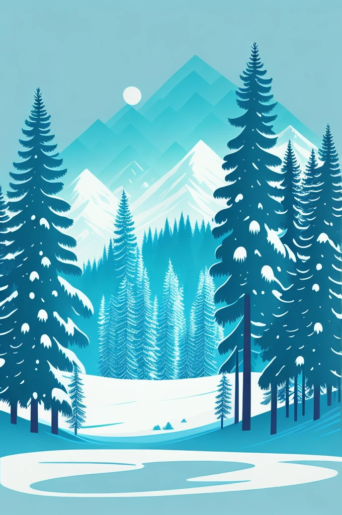 Spruce trees in winter landscape, T-shirt design, rzminjourney, Vector Art