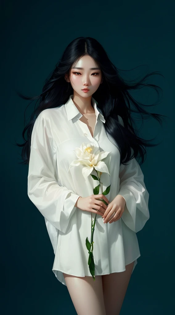 Arav woman in a white shirt holds a flower in her hands, jingna zhang, Portrait of a Korean female idol, Korean actress, author：Tang Shan-yun, A beautiful woman in white, Huang Shiwen, Guo Zhiying, author：Golden Farmer, author：unbelievable, lu ji, Lee Ji-eun, Lee Ji-eun