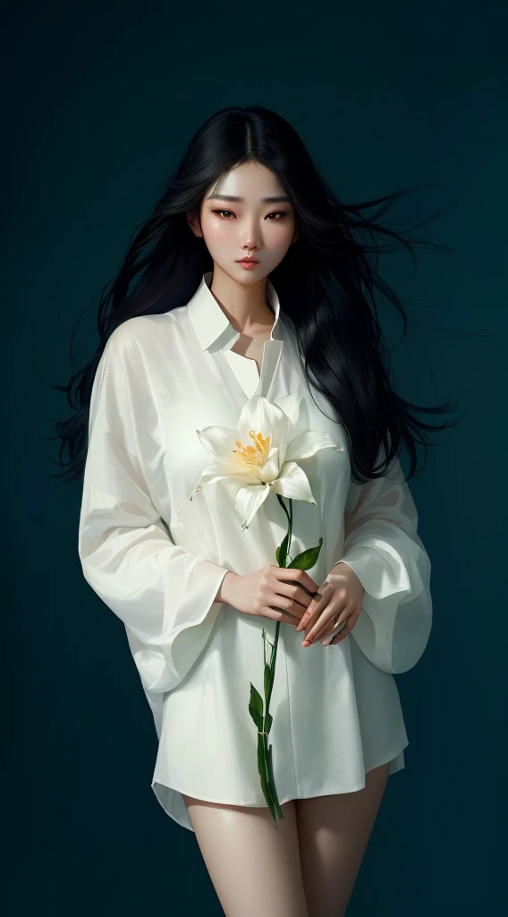 Arav woman in a white shirt holds a flower in her hands, jingna zhang, Portrait of a Korean female idol, Korean actress, author：Tang Shan-yun, A beautiful woman in white, Huang Shiwen, Guo Zhiying, author：Golden Farmer, author：unbelievable, lu ji, Lee Ji-eun, Lee Ji-eun