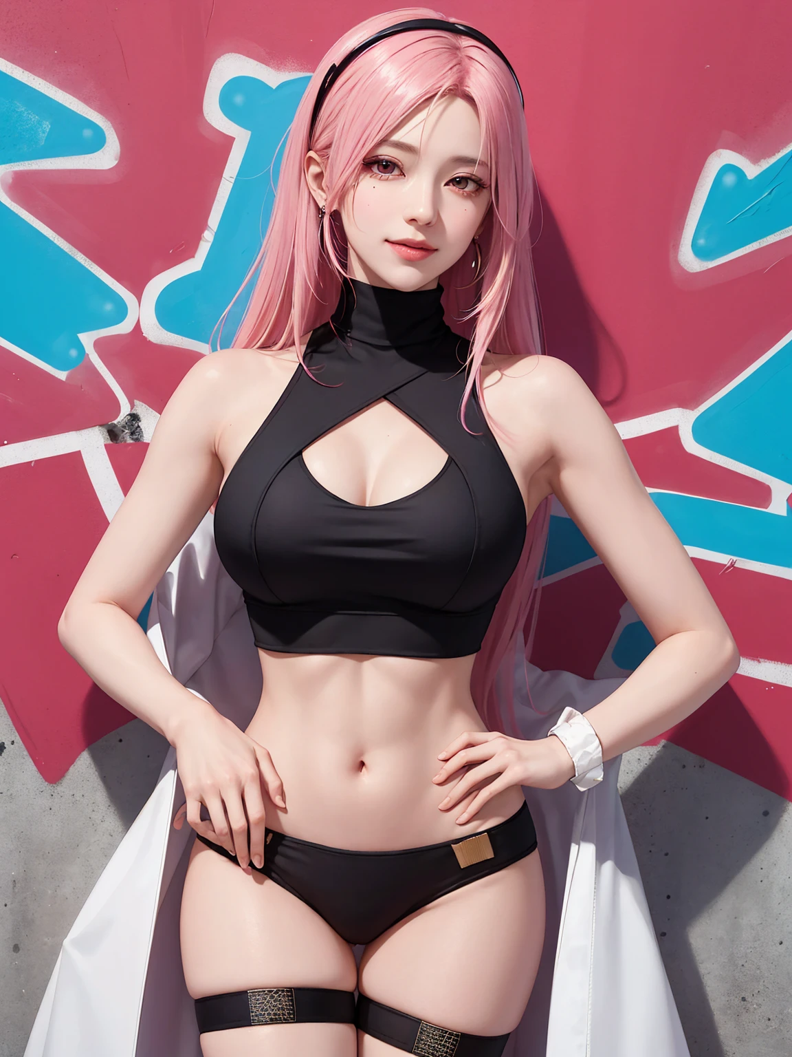 (8k, RAW photo, best quality, masterpiece:1.2), (realistic, photo-realistic:1.37) , 1girl, slim, long_hair, pink, Pink hair, ponytails, standing, bikini