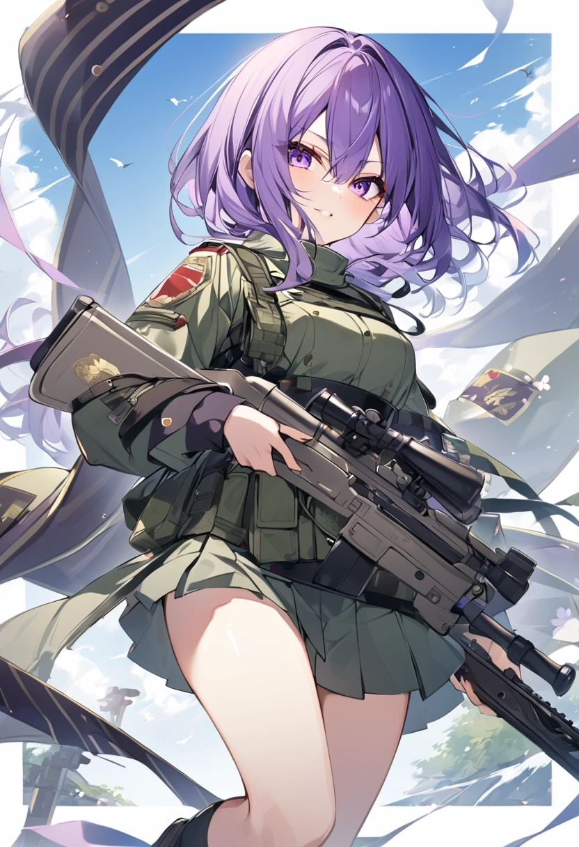 Keito。Purple Eyes。female。Purple Hair。Japanese Army