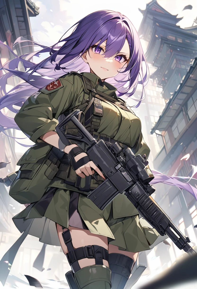 Keito。Purple Eyes。female。Purple Hair。Japanese Army