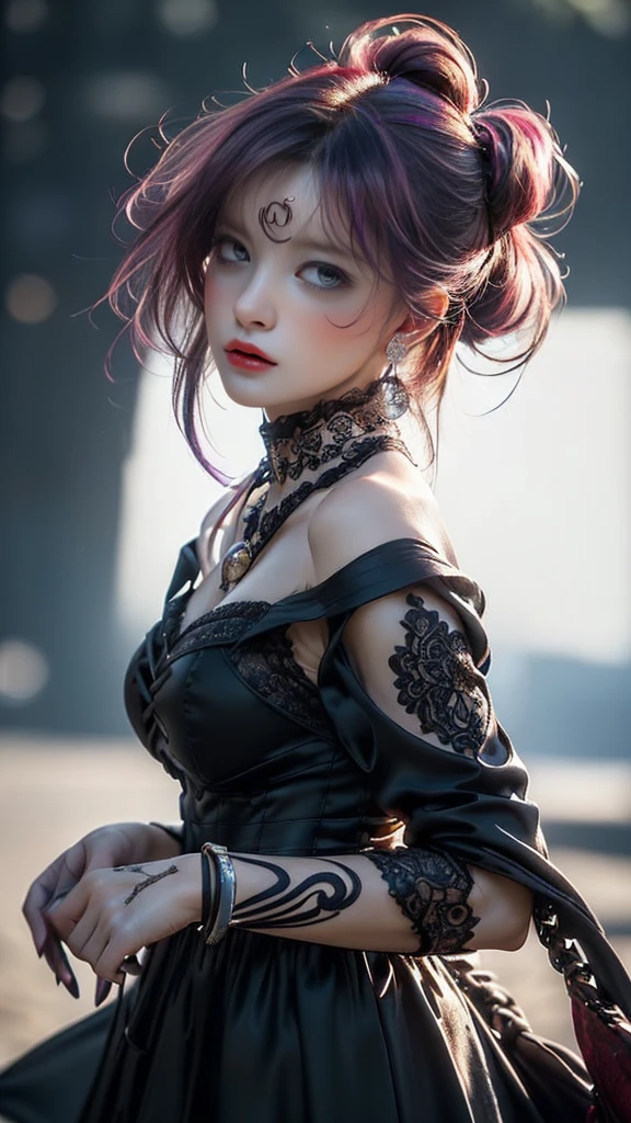 dress a beautiful girl with a perfect figure in something nice, made of available materials (((silk), (canvas, nylon), latex, leather, lacy, [lace-up], (((jewelry:1.4))), chain, bracelets, steel, pendants, ((earrings)), ([glasses], sunglasses, handbag, phone, everyday items))), ((I encourage you to choose the right background for your phenomenally drawn creation)), (((Random hair color, hairstyle:1.4))), ((experiment, combine complex, multi-layered materialperiment with Armor and delicate materialperiment with the entire palette of colors and shadows)), ((anatomically correct:1.4)), ((perfect proportions:1.4)), (Increase quality:1.4), (best quality real texture skin:1.4), ( (photorealistic:1.55), (raw, 8K:1.2), (hyper realistic), (最high quality, 8K, 16K, table top, Ultra HD), (masterpiece:1.3) ), ((ultra sharp fous)), (((backlighting:1.25))), (super beautiful face:1.6)、(super detailed face:1.5)、(detailed eyes:1.2)、(detailed lips:1.32)、(Detailed nose:1.25)、Attention to detail, Double eyelids, full bodyesbian, and if you want, you are standing, kneeling, Sitting astride a chair, ((random facial expression)), (medium Contrast), (muted colors), long leg, medium ass, ((layer cut: 1.2)), ((Brightly colored clothing)), ((Lively,Active,vivaciousness)), (Erotic:1.6), (((fullcolored long dress:1.33))), (Look sideways, look up, look down), ((ultra sharp focus)), ((black_eyeshadows:1.4))、 (very dark dark red_lipstick:1.42)、(perfect round eyes)、 (brown_eyes:1.33)、 black_makeup:1.35、((very intricate design of epic long lace-up dress:1.32)), ( (beach night), (the stars are shining), (night), ((wind in your hair)) ), (firm normal full breasts:1.1), (looking at viewer), ((wide shot, sideways)), 