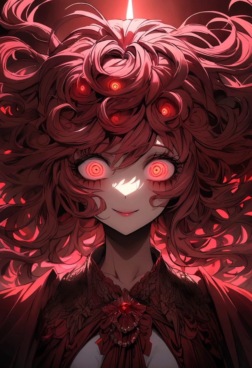 Too many Crazy eyes laughing Yandere Crazy anime girl. Looking. Red Shining eyes.