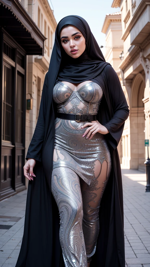 (aesthetic power,realistic,hypnotizing)thicc cute saudi milf,beautiful detailed eyes,beautiful detailed lips,extremely detailed eyes and face,longeyelashes,abaya,walking on a street, vibrant colors,natural lighting,portraits,aesthetic scenery,ultra-fine painting,highres,photorealistic