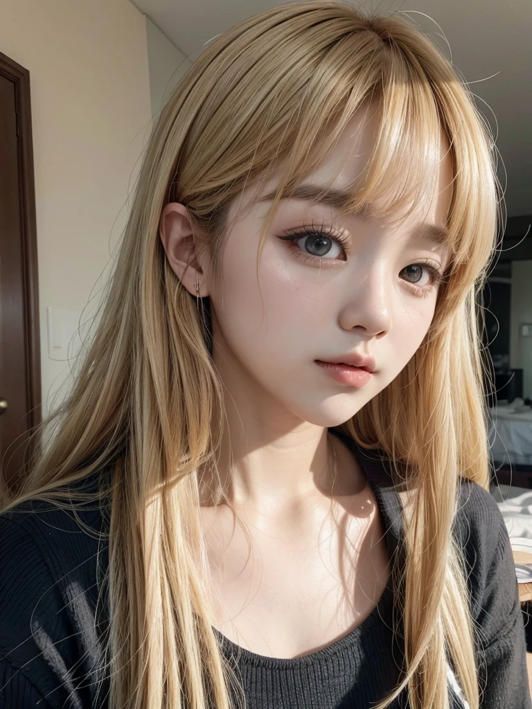 Park Jimin from BTS with big blonde hair, cute face 