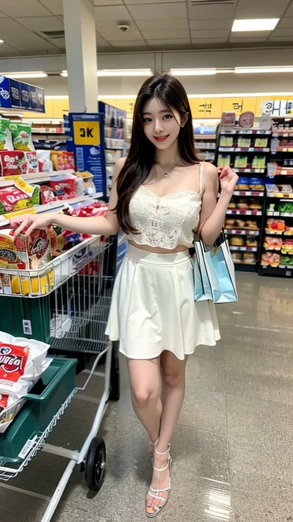 Wearing red lingerie、Shopping at the supermarket、slender、I have a shopping cart、Black Hair、Semi-long hair