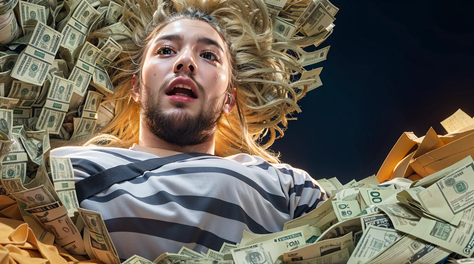 man, money, 8k,raw photo,best quality, octane render, masterpiece (photorealistic:1.2), professional lighting extremely detailed face, light on the face, cinematic lighting, highly detailed