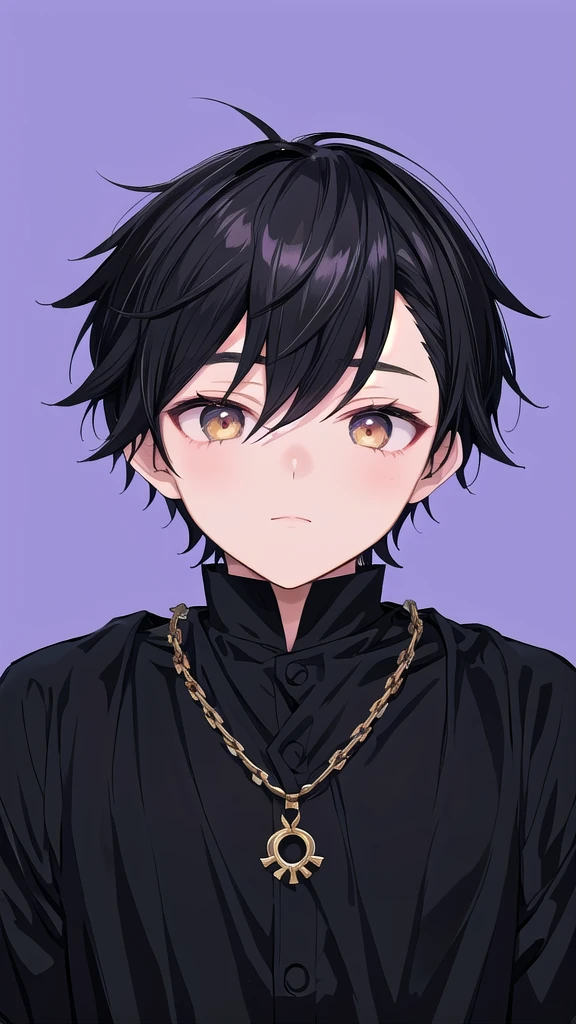 anime boy with black hair and a chain around his neck, anime moe artstyle, male anime style, boy has short black hair, anime style character, young anime man, semi realistic anime, in an anime style, inspired by Okumura Togyu, detailed anime soft face, inspired by Okumura Masanobu, a handsome man，black short hair