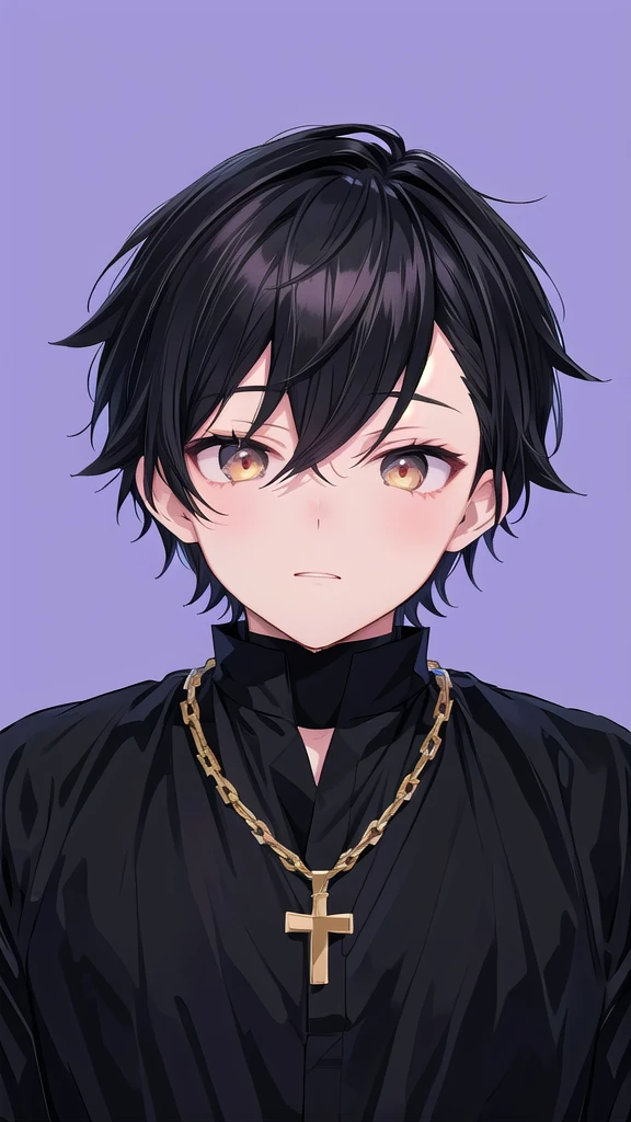 anime boy with black hair and a chain around his neck, anime moe artstyle, male anime style, boy has short black hair, anime style character, young anime man, semi realistic anime, in an anime style, inspired by Okumura Togyu, detailed anime soft face, inspired by Okumura Masanobu, a handsome man,black short hair