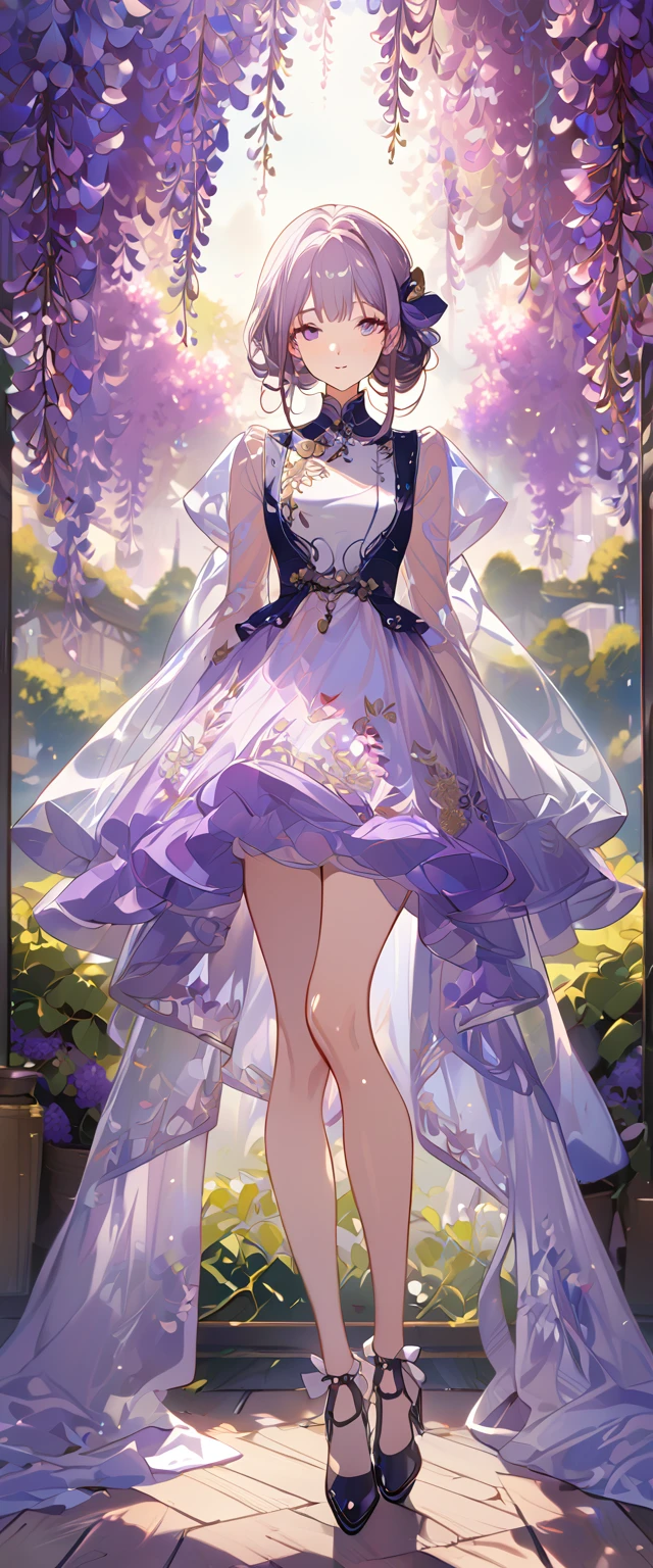 wisteria flower, wisteria tree, wisteria background, 8k ,4k , best quality, high quality, masterpiece, transparent clothes, embroidery  clothes, big , inspired by Asukaziye artist : ask, art style : ask