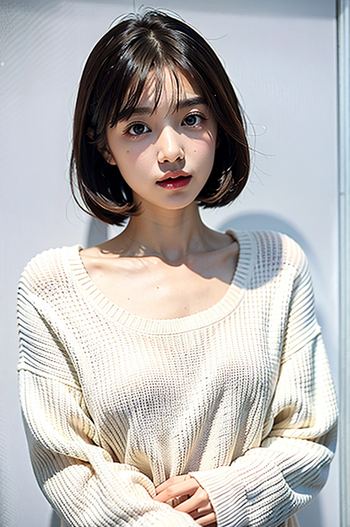 1girl,sweater,white background,