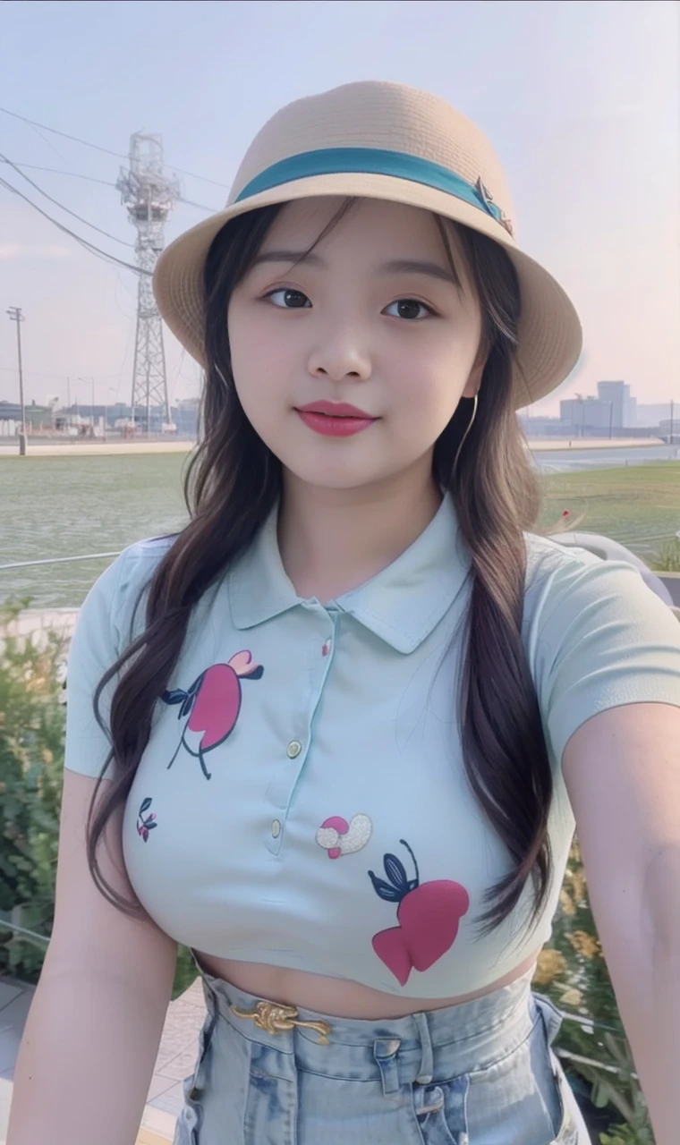 ((best quality)), ((masterpiece)), (detailed), perfect face, araffe woman in a long dark-blue shirt and blue denim skirt walking down a street, thicc, wavy short hair , she has a jiggly fat round belly, bbwchan, wearing tight simple clothes, skinny waist and thick hips, widest hips, her belly is fat and round, soft curvy shape, hyperrealistic full figure, wearing a cute top, wide hips, wearing 10 bracelet , wearing huge diamond necklace