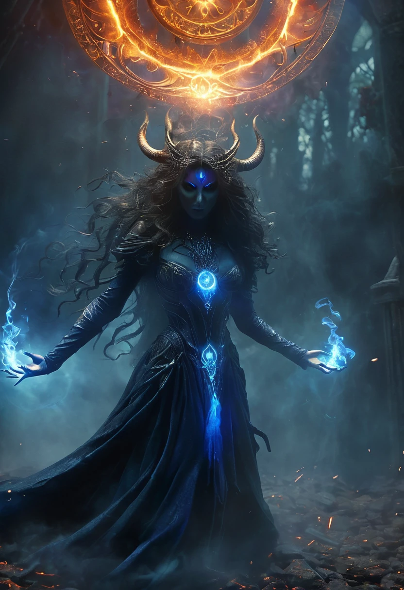 (best qualityer,4K,high resolution,work of art:1.2),(ultra detali,realisitic,photorealisitic:1.37),(blue light:1.1,magic circle:1.2,hovering,Ablaze), (gigant ass,flourishing,Demonic figure:1.1), (mysterious appearance,grim presence), (sunlit,translucent), (best qualityer,4K,8K,high resolution,work of art:1.2),ultra detali,(realisitic,photorealisitic,photo-realisitic:1.37), (tenebrosa,grimdark), (surreal,Fantastic), (concentrated,threatening), (grim,foreboding), (grim,haunting), (Vibrant,Ablaze), (Mystic,unearthly), (magma-like aura,jagged edges), (Intimidating presence:1.1), (Ablaze eyes,burning look), (sharp fangs,demonic horns), (grim atmosphere,mysterious silence), (Ethereal energy,crackling sparks), (suspended in air), (malevolent power), (powerful aura,radiating energy), (intricate inscriptions,ancient symbols), (grim intentions,tenebrosa forces at play), (unleashing chaos and destruction), (enveloped in tenebrosaness,shrouded in mystery), (magical transformation,infernal enchantment), (grim ritual,conjuring evil spirits), (terrifying manifestation,evil force), (chilling presence,evil personified), (freed from another kingdom), (fenômeno unearthly,profane entity), (tense reality,tearing the fabric of existence), (grim event,apocalyptic omen), (concentrated colors,sharp contrast), (grim lighting,haunting shadows), (grim surroundings,tenebrosa ambiance)。