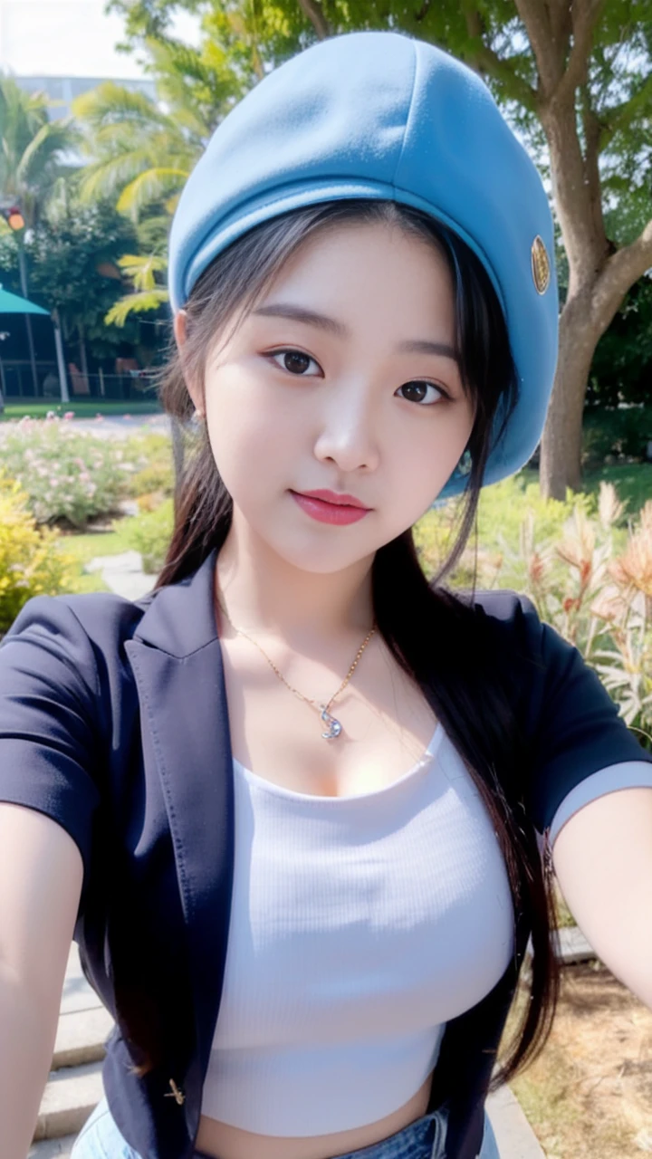 ((best quality)), ((masterpiece)), (detailed), perfect face, araffe woman in a long dark-blue shirt and blue denim skirt walking down a street, thicc, wavy short hair , she has a jiggly fat round belly, bbwchan, wearing tight simple clothes, skinny waist and thick hips, widest hips, her belly is fat and round, soft curvy shape, hyperrealistic full figure, wearing a cute top, wide hips, wearing 10 bracelet , wearing huge diamond necklace