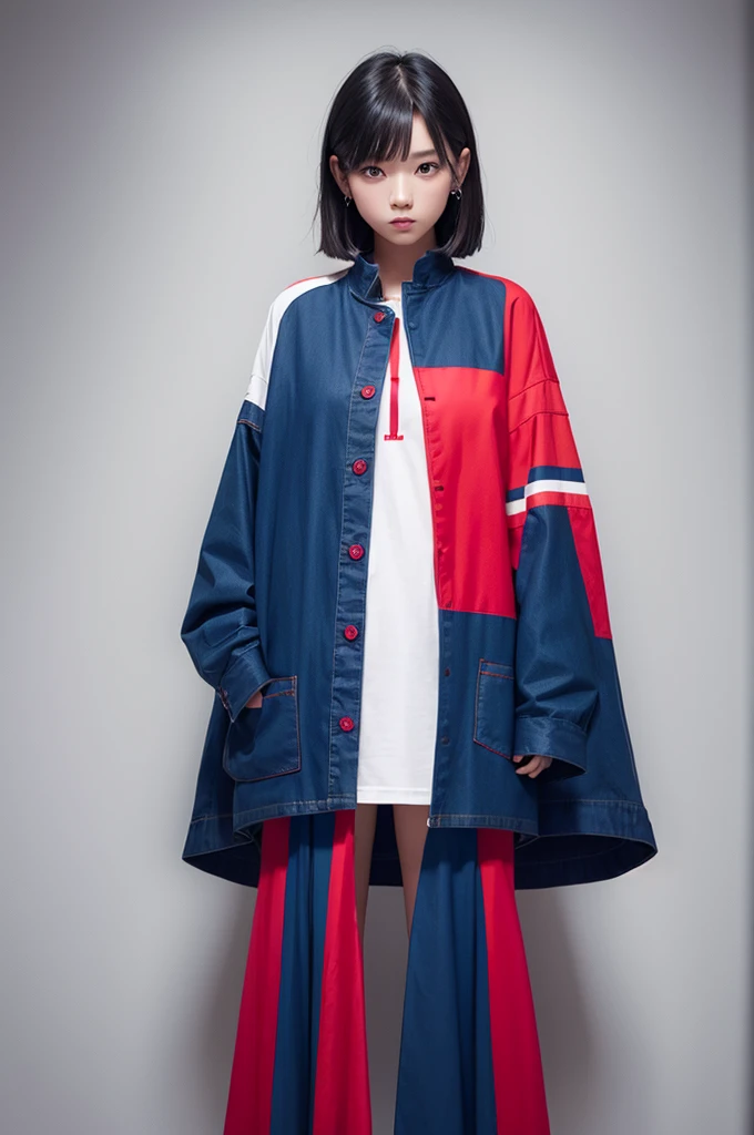 Make an outfit with red and blue colors